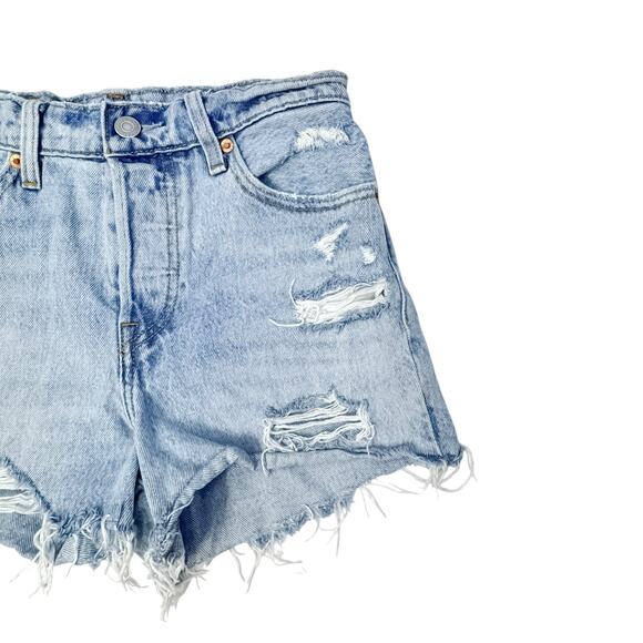 VintagLevi's 501 Light Wash Distressed Cut-Off Jean Shorts 100% Cotton USA Made - Picture 4 of 6